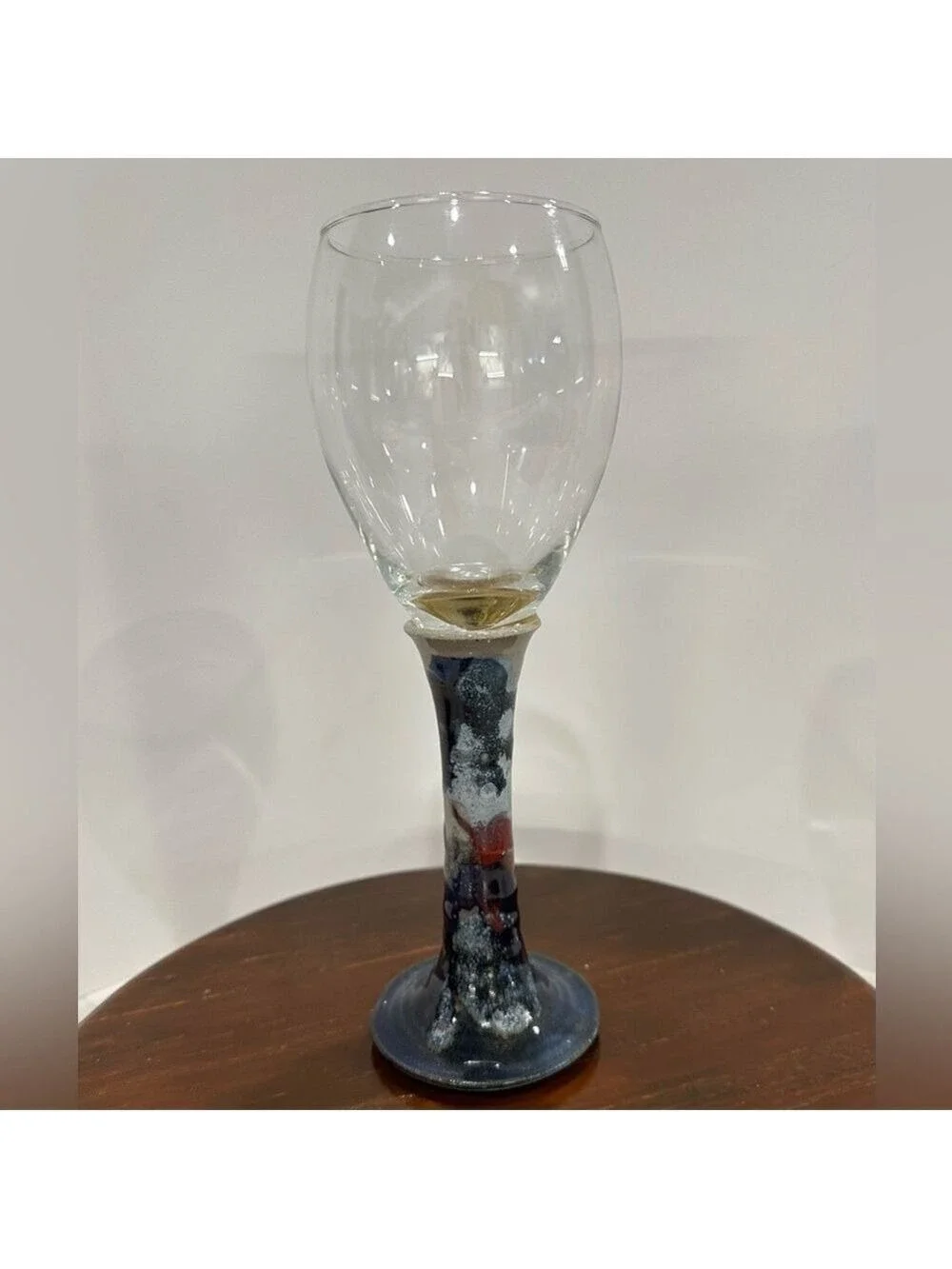Buie Pottery Gatlinburg, Tennessee Signed Stoneware Wine Glass 9” tall. Like New